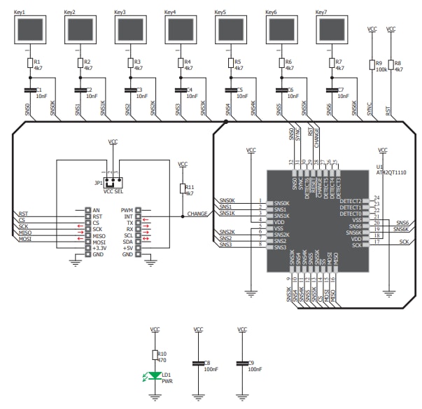Schaltplan - Mikroe MIKROE-2891 TouchKey 3 Click